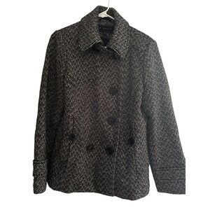 Giacca Womens Herringbone Pea Coat Black White Double Breasted Jacket Size M